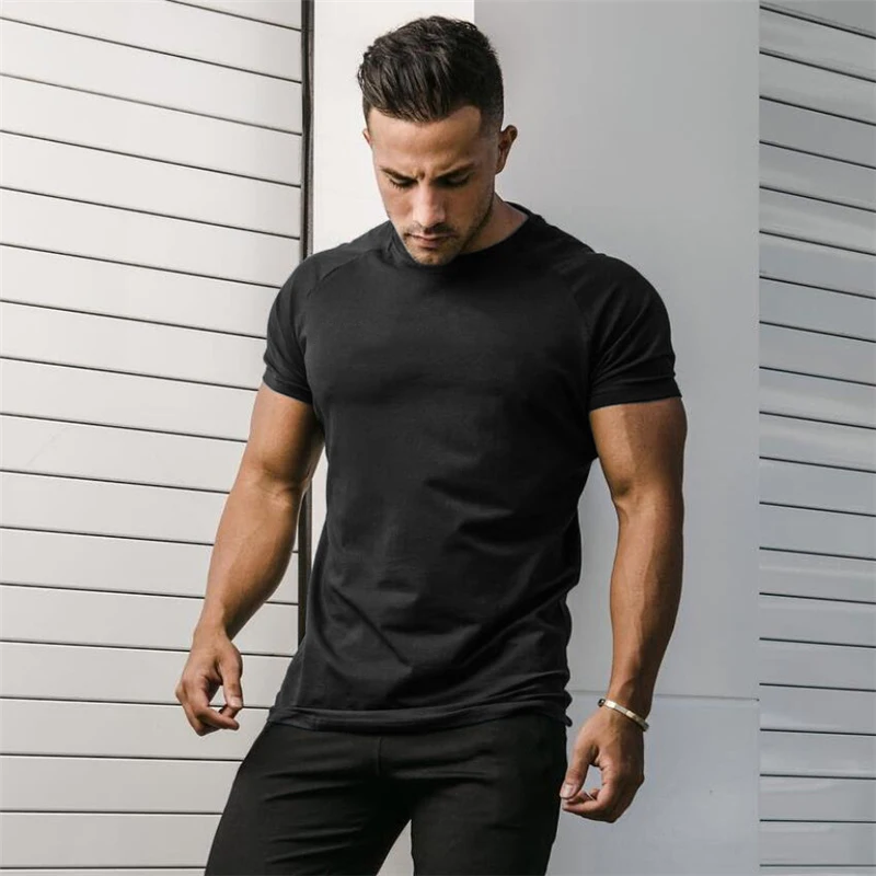 Muscle Tee Workout - Düz yaz pamuk nefes kısa kollu