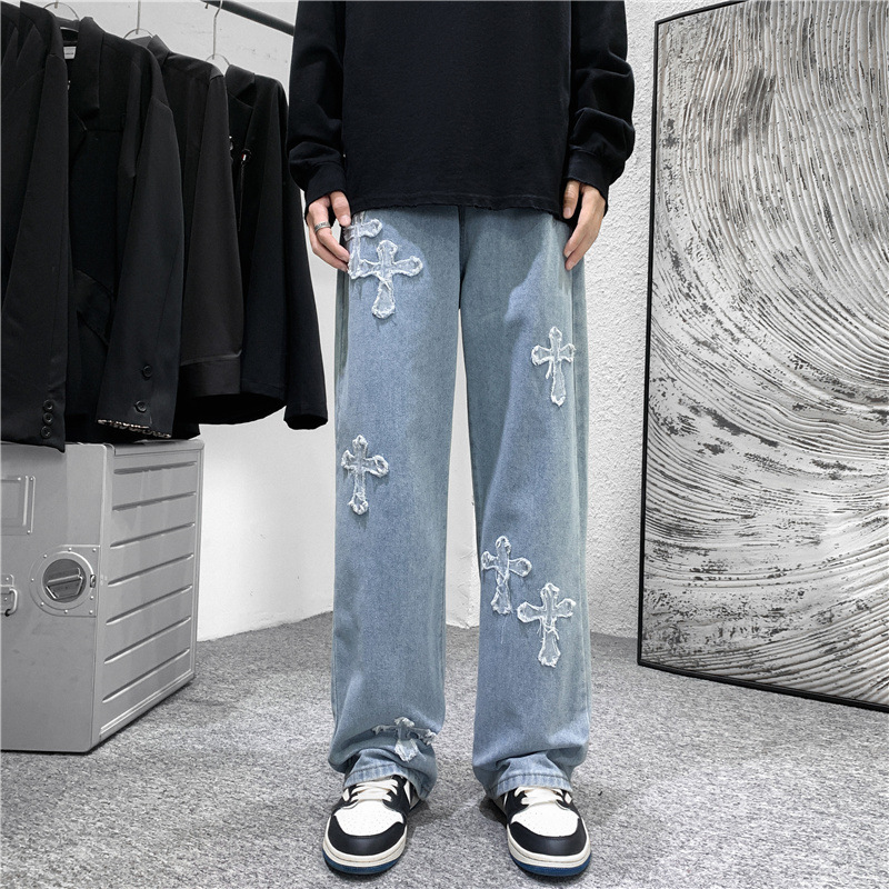 Men'S Fashion For 60 Year Old - Erkekler İçin Çapraz Baskılı Kot Pantolon