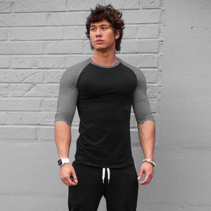 Muscle Tee Workout - Düz spor üç çeyrek kollu gömlek