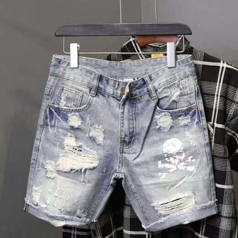 Men'S Fashion Trousers - Yaz erkek yıpranmış boncuk delik dilenci